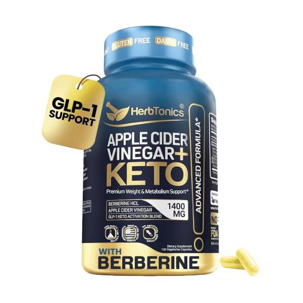 HerbtonicsAppleCiderVinegar+KetoAdvancedwithBerberine|GLP-1SupportforAppetite,Cravings&WeightManagement|CeylonCinnamon,Chromium&MCT|120Capsules,2-MonthSupply