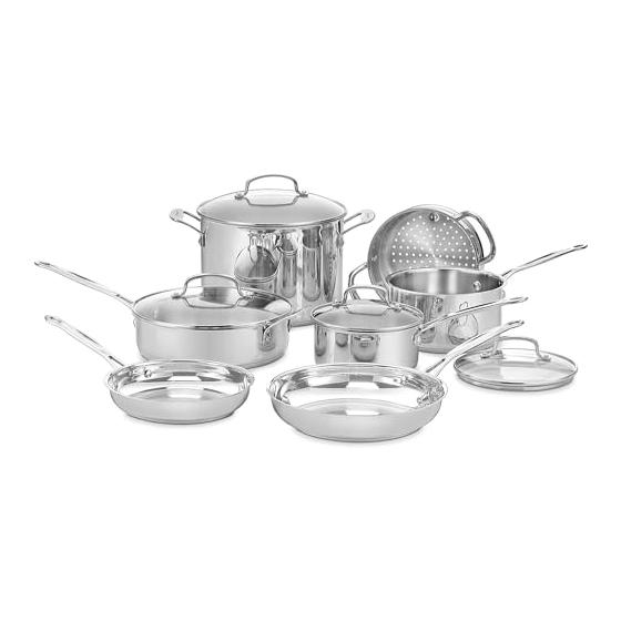 CuisinartChef’sClassic11-PieceStainlessSteelPotsandPansSet,CookwareSetCompatiblewithInduction,Electric,GasCooktops,AluminumCoreforEvenHeat,CoolGripHandles,DishwasherSafe|Cuisinartstainlesssteelcookwareset,dishwashersafe,ovensafeto500°F&gas/electric/induct