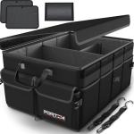 FORTEMTrunkOrganizer-FoldableCarOrganizer&StorageforSUVs&Trucks|CarAccessoriesforMenWomen,CollapsibleBag,NonSlipBottom,Straps,SoftCover,600DOxford,Black,3Compartments,50L