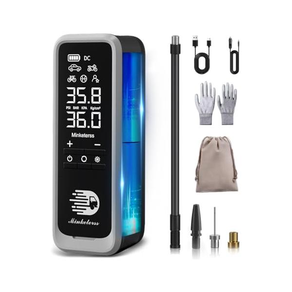 InfladordeneumáticosCompresordeaireportátilparaautomóviles,160PSI,inalámbricoy12VCC|34L/Minfastinflation,7500mAhbattery,dualLCD,autoshut-offandLEDlightformotorcycles,bicyclesandballs