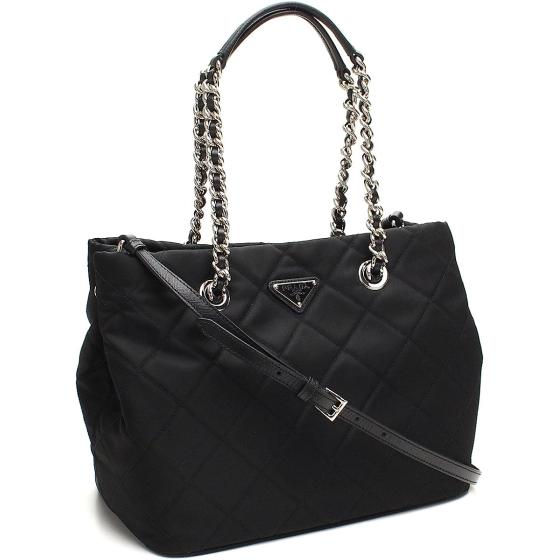 Prada Midnight Black Quilted Tessuto Chain Designer Shoulder Tote Bag for Women 1BG740