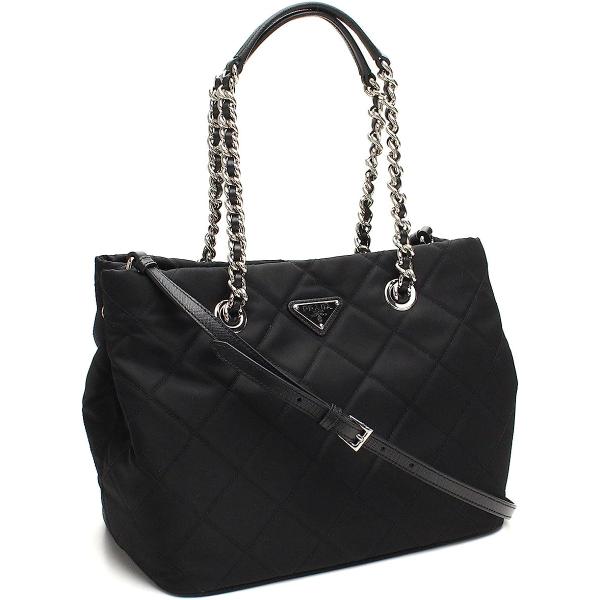Prada Midnight Black Quilted Tessuto Chain Designer Shoulder Tote Bag for Women 1BG740