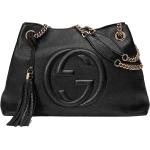 Gucci Soho Medium Black Double Leather Chain Shoulder Bag Tote Black Gold New