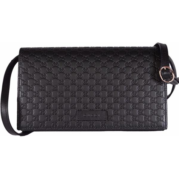 Gucci Women's Leather Micro GG Guccissima Mini Crossbody Wallet Bag Purse (Black)