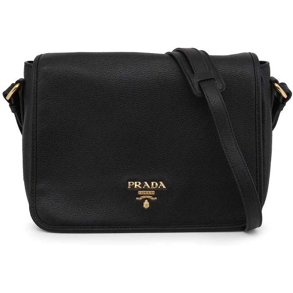 Prada Vitello Phenix Nero Black Pattina Shoulder Messenger Bag 1BD091