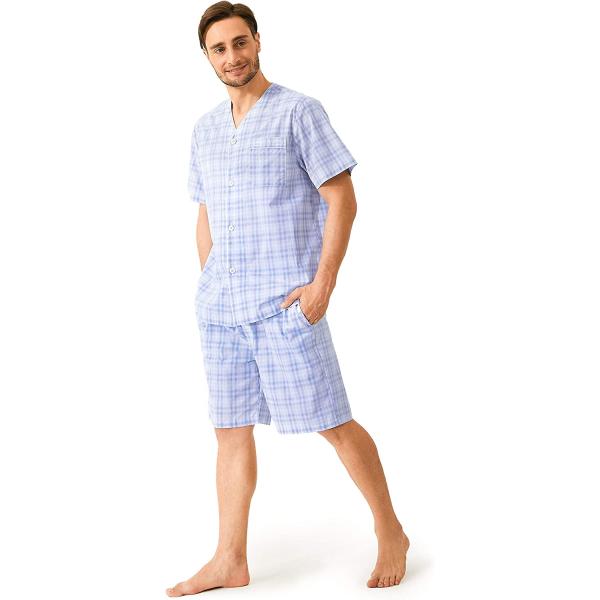 DAVID ARCHY Men's Lightweight Sleepwear Woven Cotton Button-Down Short Sleeve Pajamas Set Summer Loungewear