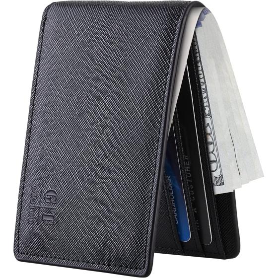 Gostwo Mens Slim Minimalist Front Pocket Wallet Genuine Leather ID Window Card Case RFID Blocking
