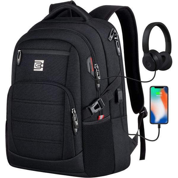 Bagsure Travel Laptop Backpack, Business Water Resistant Laptop Backpack with USB Charging Port, Durable Anti Theft College School Computer Bag for Men & Women Fits 15.6 Inch Notebook & Laptop