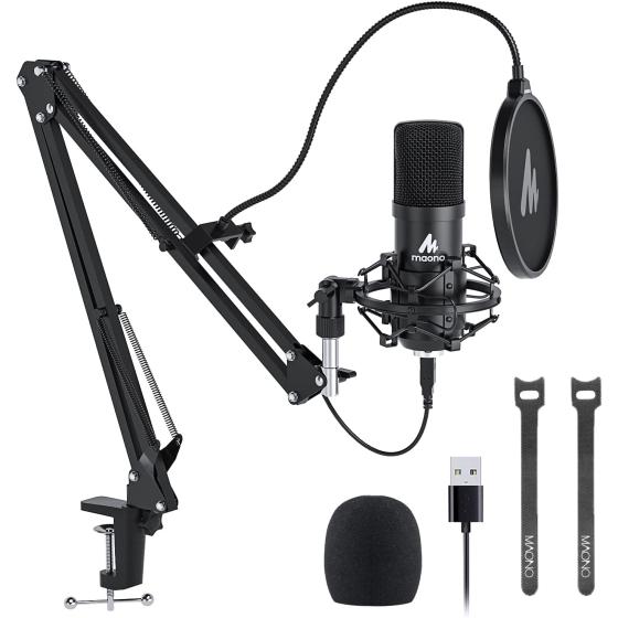 USB Microphone, MAONO 192KHZ/24Bit Plug & Play PC Computer Podcast Condenser Cardioid Metal Mic Kit with Professional Sound Chipset for Recording, Gaming, Singing, YouTube (AU-A04)