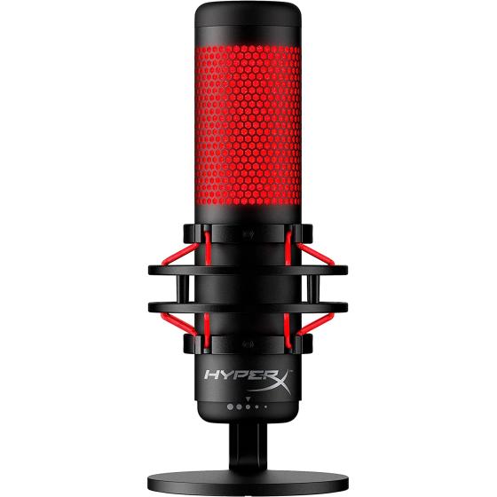 HyperX QuadCast - USB Condenser Gaming Microphone, for PC, PS4, PS5 and Mac, Anti-Vibration Shock Mount, Four Polar Patterns, Pop Filter, Gain Control, Podcasts, Twitch, YouTube, Discord, Red LED