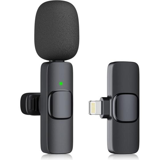 Kopdkes Professional Wireless Lavalier Microphone for iPhone iPad, Plug-Play 2.4G Ultra-Low Delay-Built-in Noise Reduction Chip-Lapel Microphone for Video Recording, Interview, Podcast, Vlog, YouTube