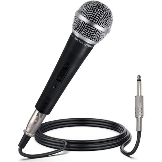 Pyle Professional Dynamic Vocal Microphone - Moving Coil Dynamic Cardioid Unidirectional Handheld Microphone with ON/OFF Switch Includes 15ft XLR Audio Cable to 1/4'' Audio Connection - PDMIC59