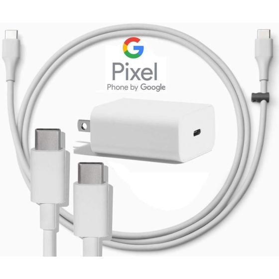 Google USB-C Charging Rapidly Charger for 2nd & 3rd Gen Pixel devices (18W 3A Charger + 3 Foot USB-C, C-C Cable)