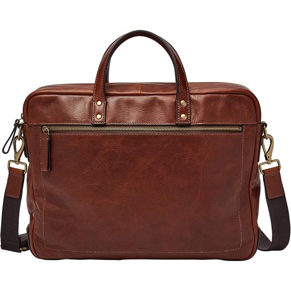 Fossil Men's Haskell Leather Double Zip Briefcase Messenger Laptop Bag, Cognac , (Model: MBG9342222)
