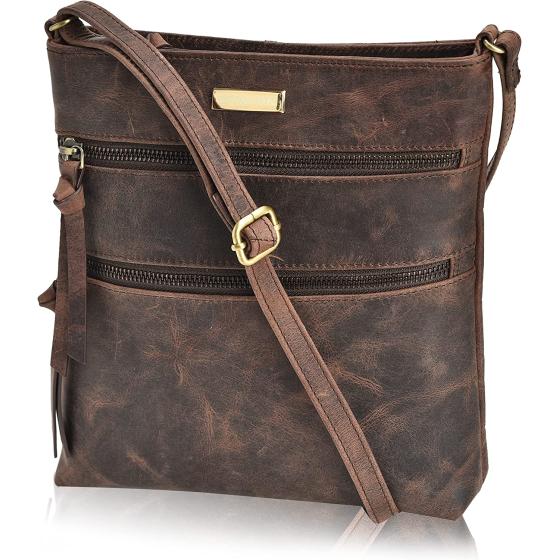 ESTALON Leather Crossbody Purse for Women- Small Crossover Long Over the Shoulder Sling Womens Purses and Handbags