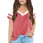 Kids Tops V Neck Short Sleeve Summer Tshirts Girls Color Block Side Split Loose Athletic Tees