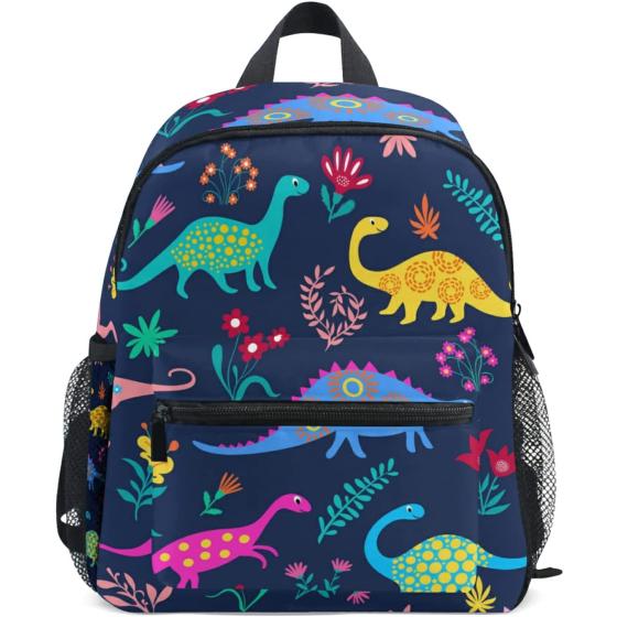 OREZI Colorful Dinosaur Toddler Bag with Chest Clip for Boys Girls,Dinoaur Backpack Kid's Toddler Schoolbag Preschool Bag Travel Bacpack
