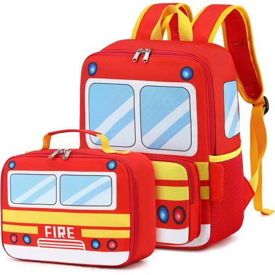 Toddler Backpack Boy Preschool School Bus Bookbag Kindergarten 3D Daycare Bags with Insulation Lunch Box