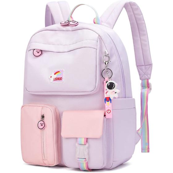 AUOBAG Kids Backpacks Girls Backpack for Girl Elementary School Bags Bookbags For Teen Suitable For Children Aged 7-15 (Purple)