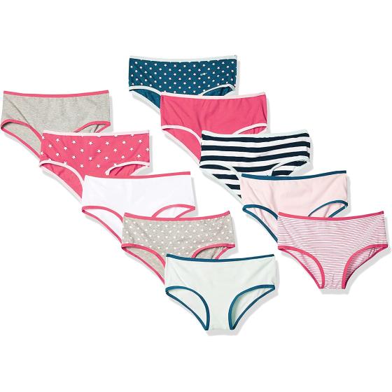 Amazon Essentials Girls' Bikini Underwear, Multipacks
