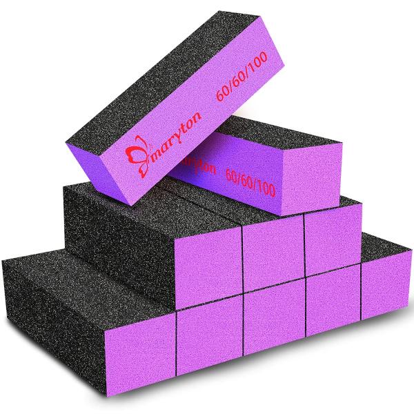 Maryton Nail Buffer Sanding Block Polisher Buffing File 60/100 Grit for Acrylic Nail Art Kit Manicure Tools 10 PCS (Black Purple)