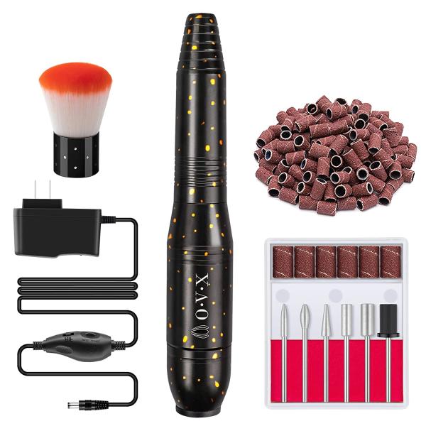 Portable Electric Nail Drill Machine, 20000RMP Nail Drills for Acrylic Nails Professional Manicure Pedicure Set Polishing Shape Tools with Nail Drill Bits,Sanding Bands and Brush(Gold Black)