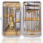 Manicure Set Pedicure Kit Professional 19 Pcs Nail Clipper for Men & Women Stainless Steel Sharp Cutter Grooming Nose Hair Scissors…Black Fingernails & Toenails with Portable Case (Wine red_19 pieces)