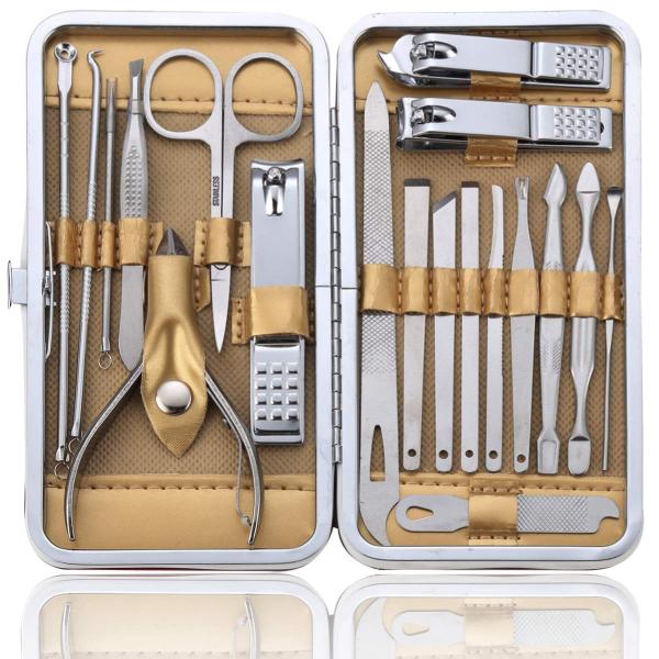 Manicure Set Pedicure Kit Professional 19 Pcs Nail Clipper for Men & Women Stainless Steel Sharp Cutter Grooming Nose Hair Scissors…Black Fingernails & Toenails with Portable Case (Wine red_19 pieces)