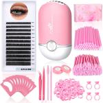 230PCS Eyelash Extension Supplies Kit with Fairy Lash Clusters 0.07D Curl Mix 8-15mm, USB Air Conditioning Blower, Lash Tweezers, Eye Gel Pads, Mascara Brushes, Micro Applicators Brushes for Beginners