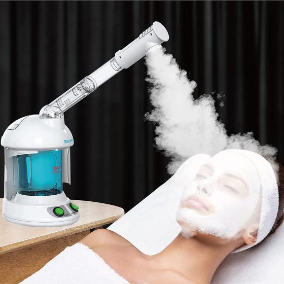 Facial Steamer - DENFANY Nano Ionic Face Steamer with Extendable 360° Rotatable Arm - Portable Facial Steamer for Personal Care Use at Home or Salon (Blue)