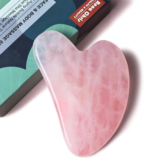 Rena Chris Rose Quartz Gua Sha, Natural Jade Gua Sha Facial Tools for SPA Acupuncture, Pink Gua Sha Stone for Body Face Neck and Eye, Skin Care Gift for Woman