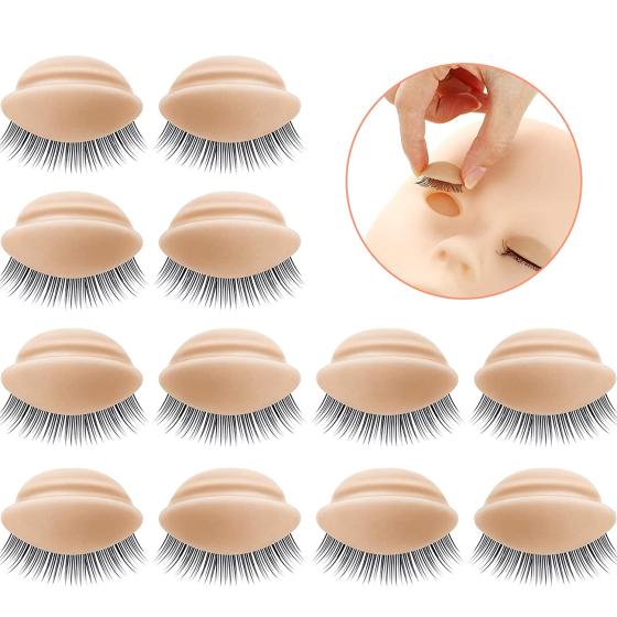 2 Boxes 6 Pairs Replacement Eyelids for Mannequin Head Removable Realistic Eyelids with Eyelashes Mannequin Head Eyelids for Eyelash Training Practice Makeup Eyelash Extensions (Tan Color)