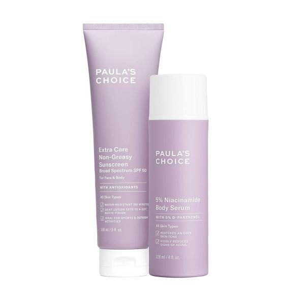 Paula's Choice 5% Niacinamide Body Serum Treatment + Extra Care Non Greasy Oil-Free Water-Resistant Body Sunscreen SPF 50, All Skin Types Including Acne-Prone, Fragrance-Free & Paraben-Free, Set of 2