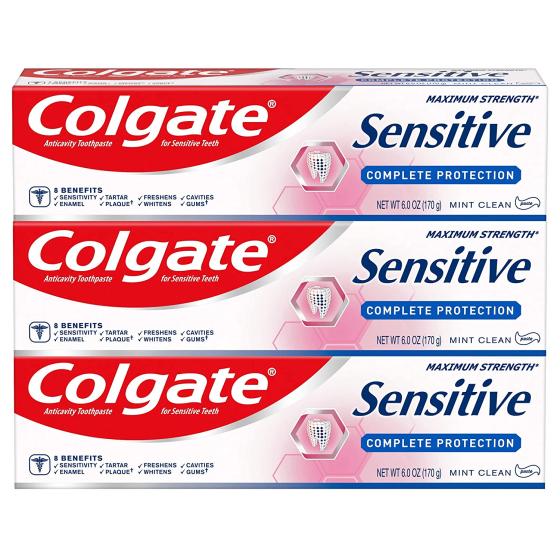 Colgate Sensitive Toothpaste, Complete Protection, Mint - 6 Ounce (Pack of 3)