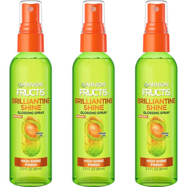 Garnier Fructis Style Brilliantine Shine Glossing Spray for High Shine Finish, Argan Oil, 3 Fl Oz, 3 Count (Packaging May Vary)