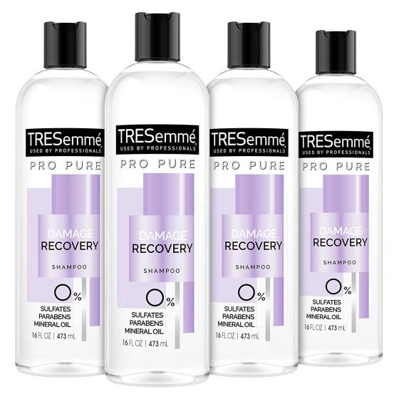 TRESemmé Pro Pure Shampoo for Damaged Hair Damage Recovery Sulfate, Paraben and Dye Free, 16 Fl Oz (Pack of 4)