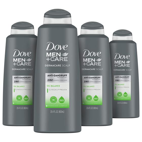 Dove Men+Care 2-in-1 Shampoo and Conditioner For Oily Hair Oil Balance Hair Care With Hydrolock Complex 20.4 oz 4 Count