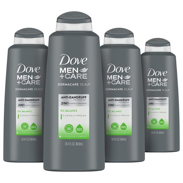 Dove Men+Care 2-in-1 Shampoo and Conditioner For Oily Hair Oil Balance Hair Care With Hydrolock Complex 20.4 oz 4 Count