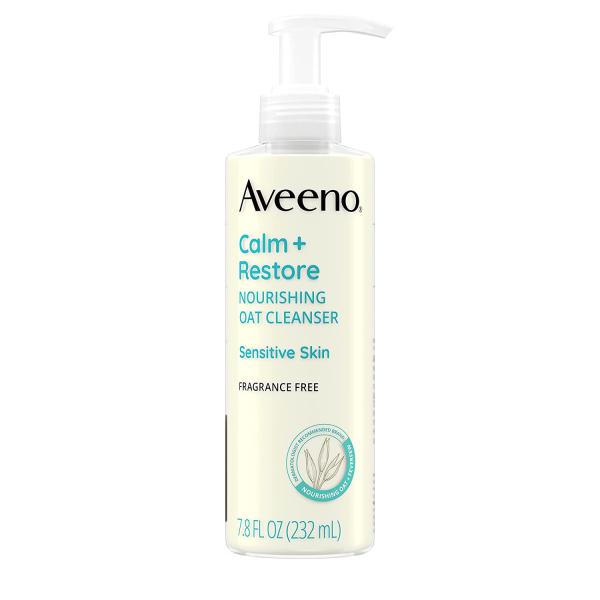 Aveeno Calm + Restore Nourishing Oat Face Cleanser for Sensitive Skin, Gentle Milky Cleanser with Nourishing Oat & Feverfew, to Preserve Skin's Moisture Barrier, Fragrance-Free, 7.8 fl. oz