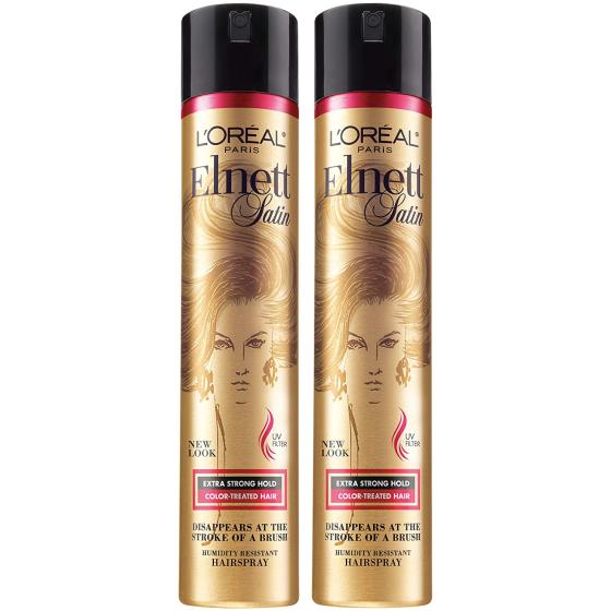 L'Oreal Paris Hair Care Elnett Satin Extra Strong Hold Hairspray For Color Treated Hair, Long Lasting Plus Humidity Resistant Hair Spray, 11 Ounce (2 Count)