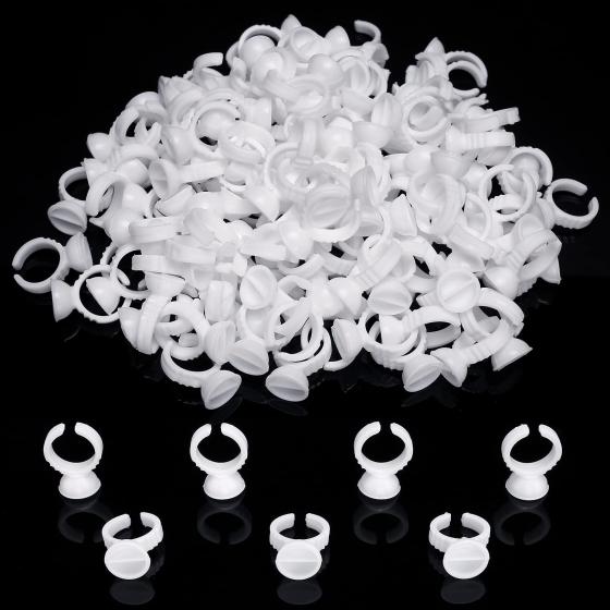 Akstore Disposable Makeup Glue Rings Plastic Nail Art Tattoo Glue Rings Holder Eyelash Extension Rings Adhesive Pigment Holders Finger Hand Beauty Tools (100pcs-Seperated)