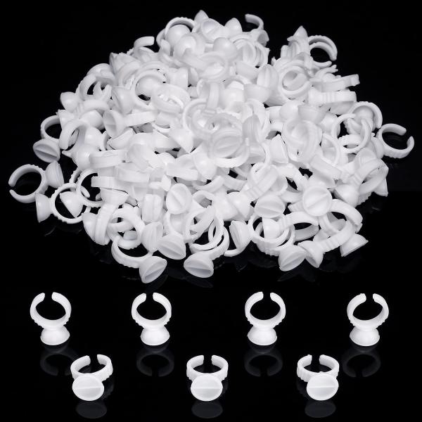 Akstore Disposable Makeup Glue Rings Plastic Nail Art Tattoo Glue Rings Holder Eyelash Extension Rings Adhesive Pigment Holders Finger Hand Beauty Tools (100pcs-Seperated)