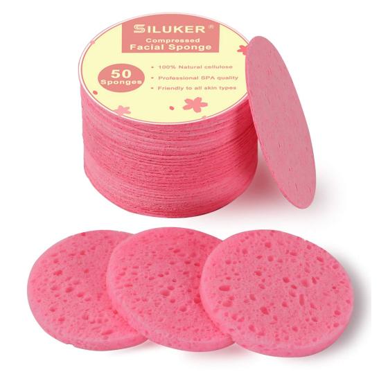 50-Count Compressed Facial Sponges for Daily Cleansing and Gentle Exfoliating, 100% Natural Cellulose Spa Sponge Perfect for Removing Dead Skin, Dirt and Makeup