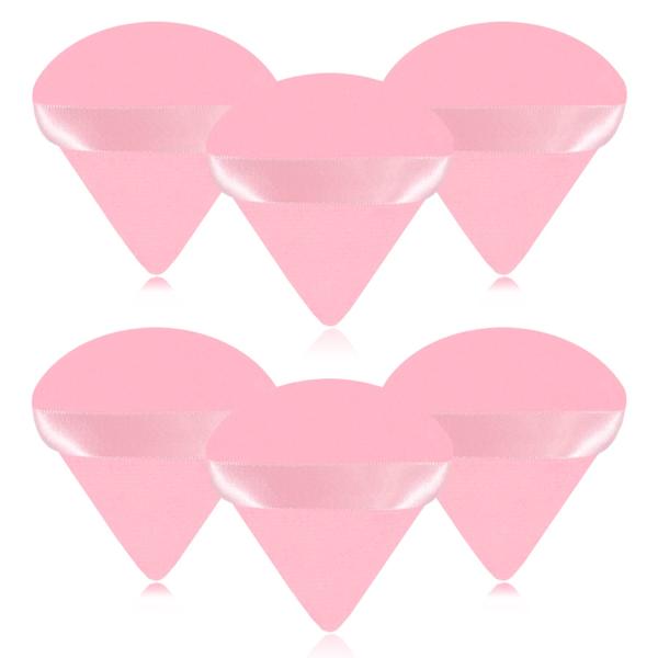 6 Pieces Powder Puff Face Makeup Puffs,Triangle Wedge Shape Soft Velour Powders Puffs for Loose Mineral Powder Body Powder Cosmetic Foundation Wet Dry Beauty Makeup Tool(Pink)