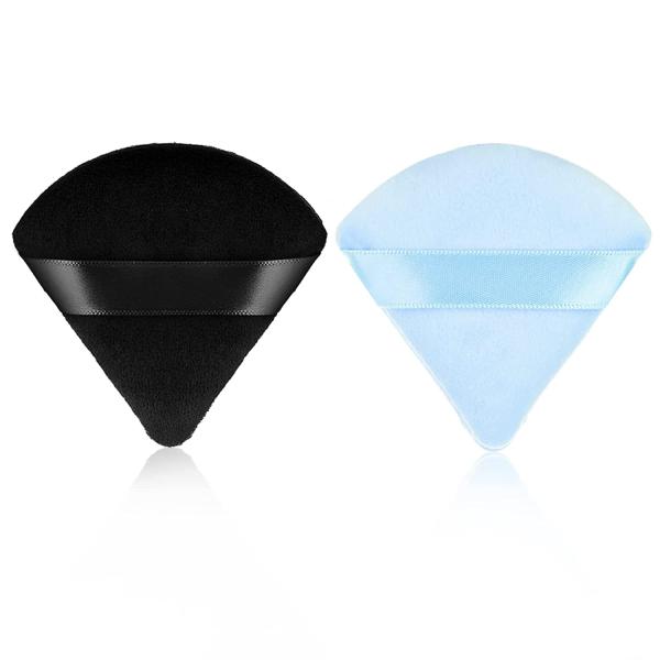 Sibba 2 Pieces Triangle Powder Puffs Face Cosmetic Powder Puff Washable Reusable Soft Plush Powder Sponge Makeup Foundation Sponge for Face Body Loose Powder Wet Dry Makeup Tool