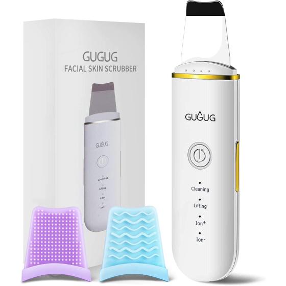 GUGUG Skin Scrubber Skin Spatula Blackhead Remover with 4 Modes, Pore Spatula for Face, Facial Spatula for Deep Cleansing-White