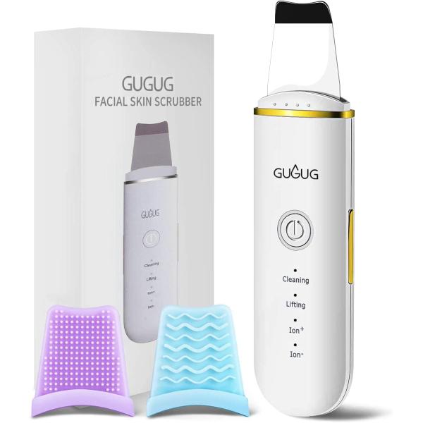 GUGUG Skin Scrubber Skin Spatula Blackhead Remover with 4 Modes, Pore Spatula for Face, Facial Spatula for Deep Cleansing-White