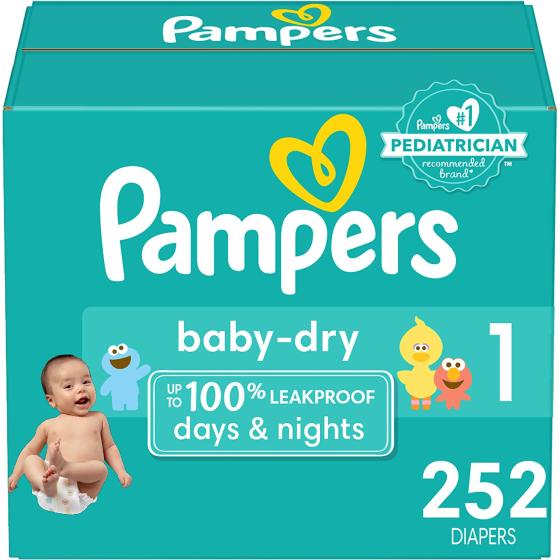 Diapers Size 1/Newborn, 252 Count - Pampers Baby Dry Disposable Baby Diapers (Packaging & Prints May Vary)