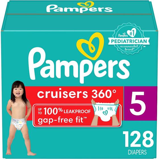 Diapers Size 5, 128 Count - Pampers Pull On Cruisers 360° Fit Disposable Baby Diapers with Stretchy Waistband, (Packaging & Prints May Vary)