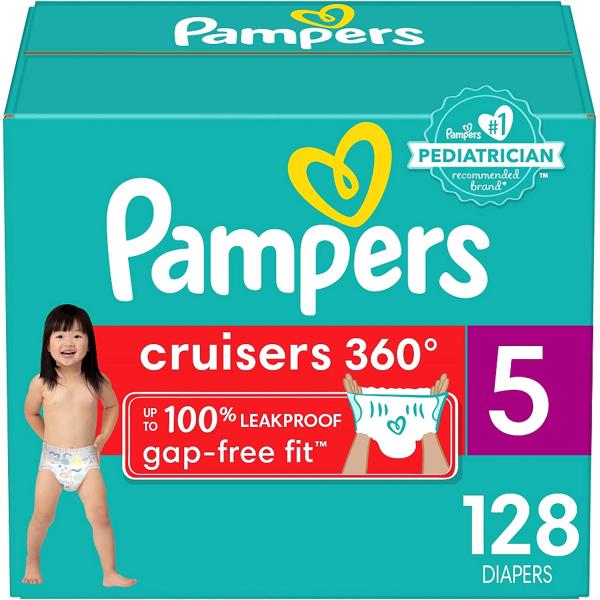 Diapers Size 5, 128 Count - Pampers Pull On Cruisers 360° Fit Disposable Baby Diapers with Stretchy Waistband, (Packaging & Prints May Vary)